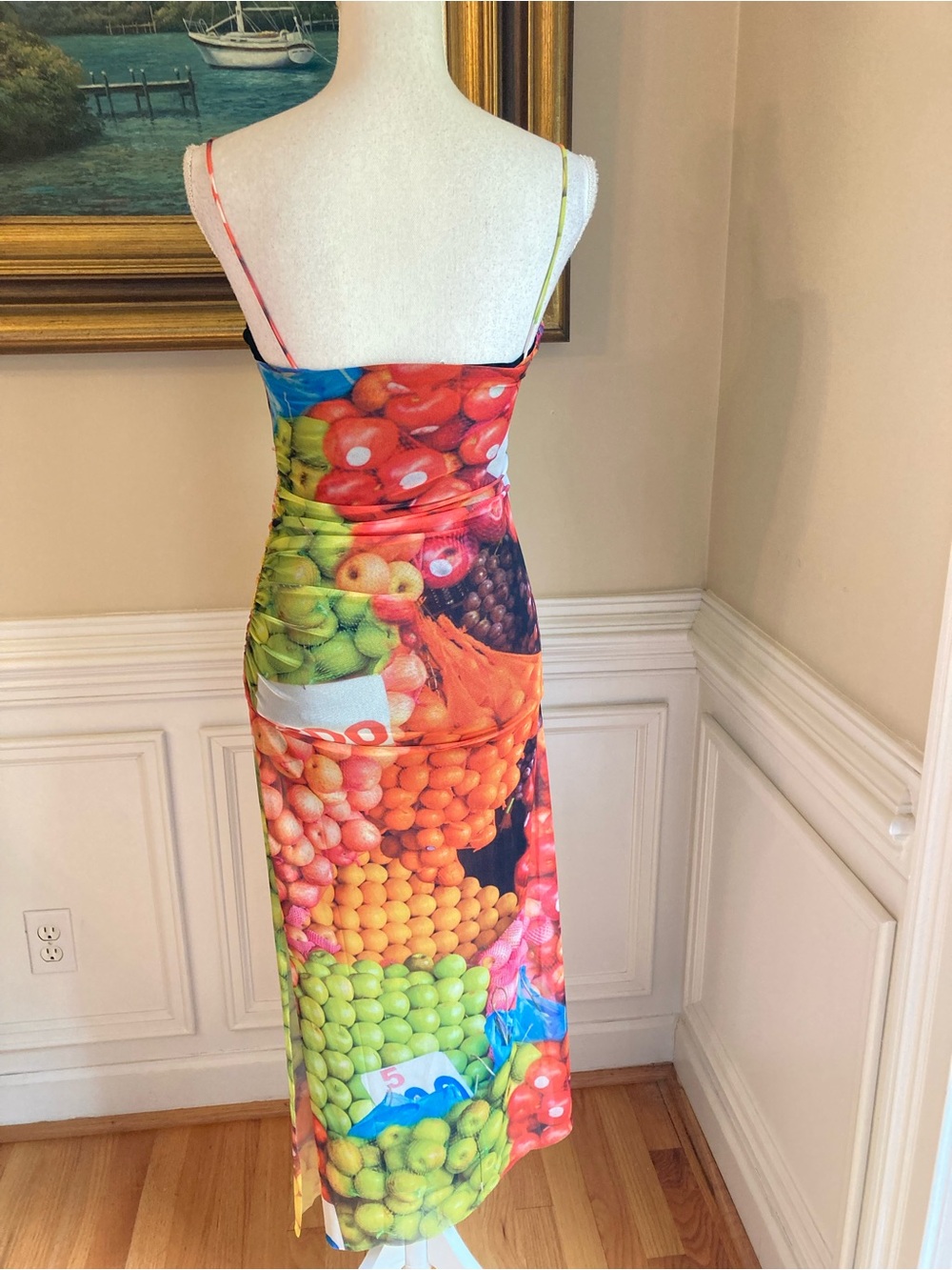 ZARA Mesh Colorful Fruit Print Midi Dress NWT - Picture 8 of 14